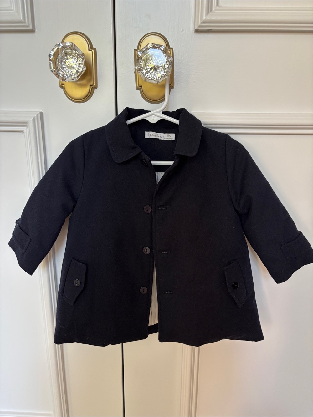 Patachou Baby Boy Navy Blue Collared Coat - Size 12M